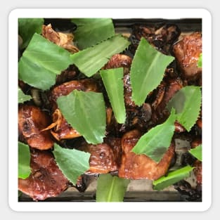 Honey ribs with fresh culantro herb on top Sticker